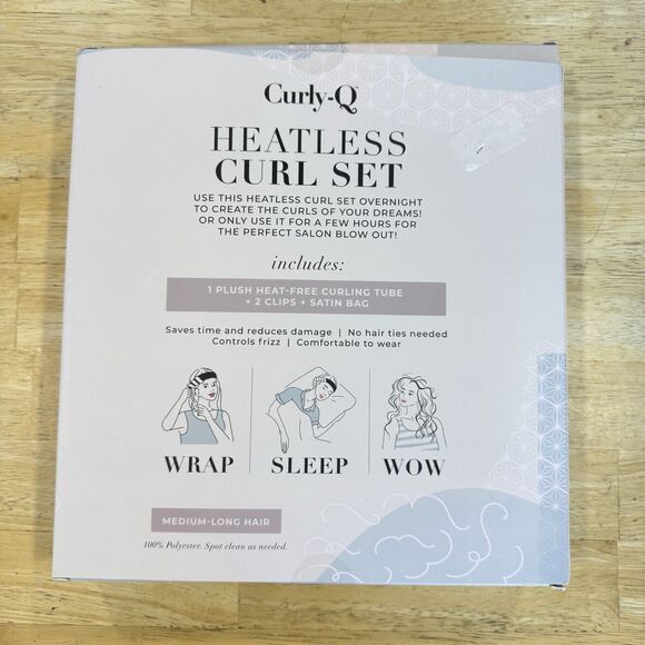 Curly Q Heatless Curl Set Heat Free Curling Tube Clips Travel Satin Bag Blush - Picture 3 of 7